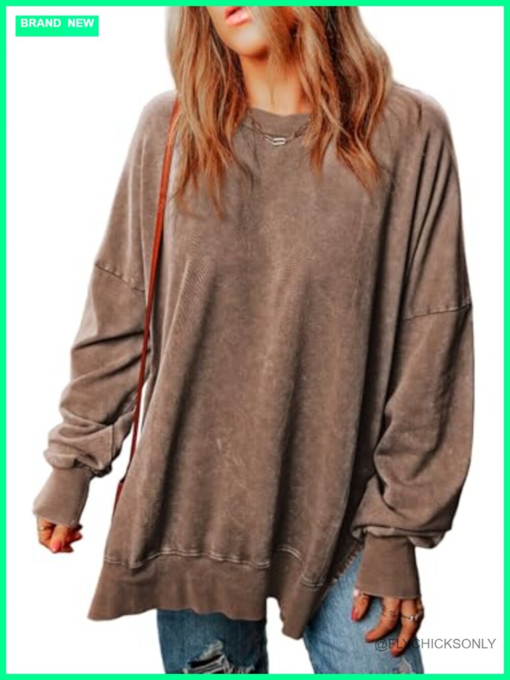 Oversized Acid Wash Sweatshirt Crewneck Pullover Women Fall Long Sleeve Top